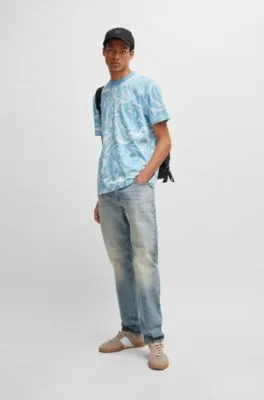 Camiseta relaxed fit en punto de algodón con estampado de ondas
