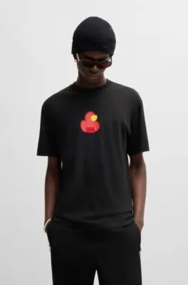 Camiseta relaxed fit en punto de algodón con estampado de patos