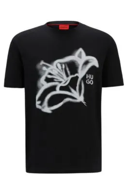 Camiseta relaxed fit en punto de algodón con ilustración floral