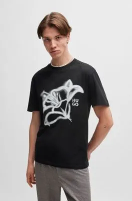 Camiseta relaxed fit en punto de algodón con ilustración floral