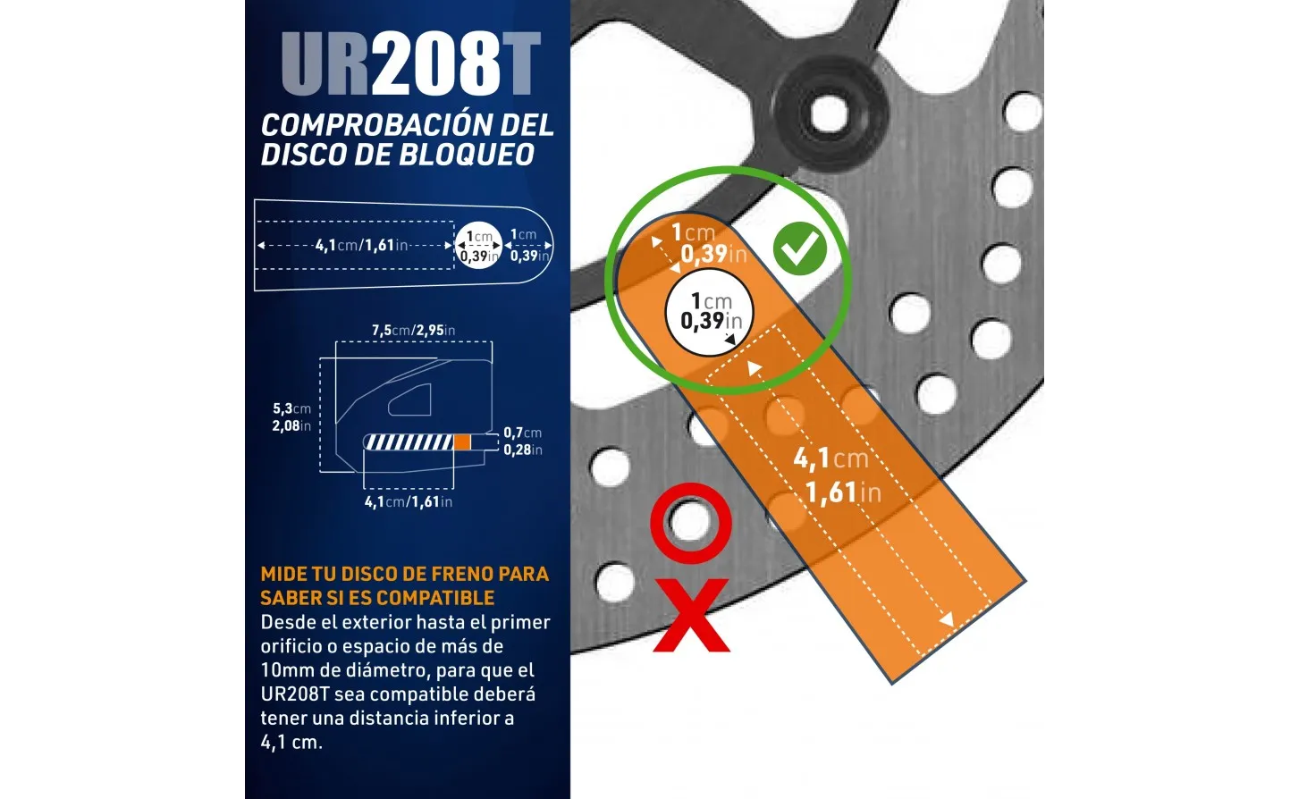 Candado Moto Urban Alarm Disk UR2D Disk lock Ø 10 Titanium |UR208T|