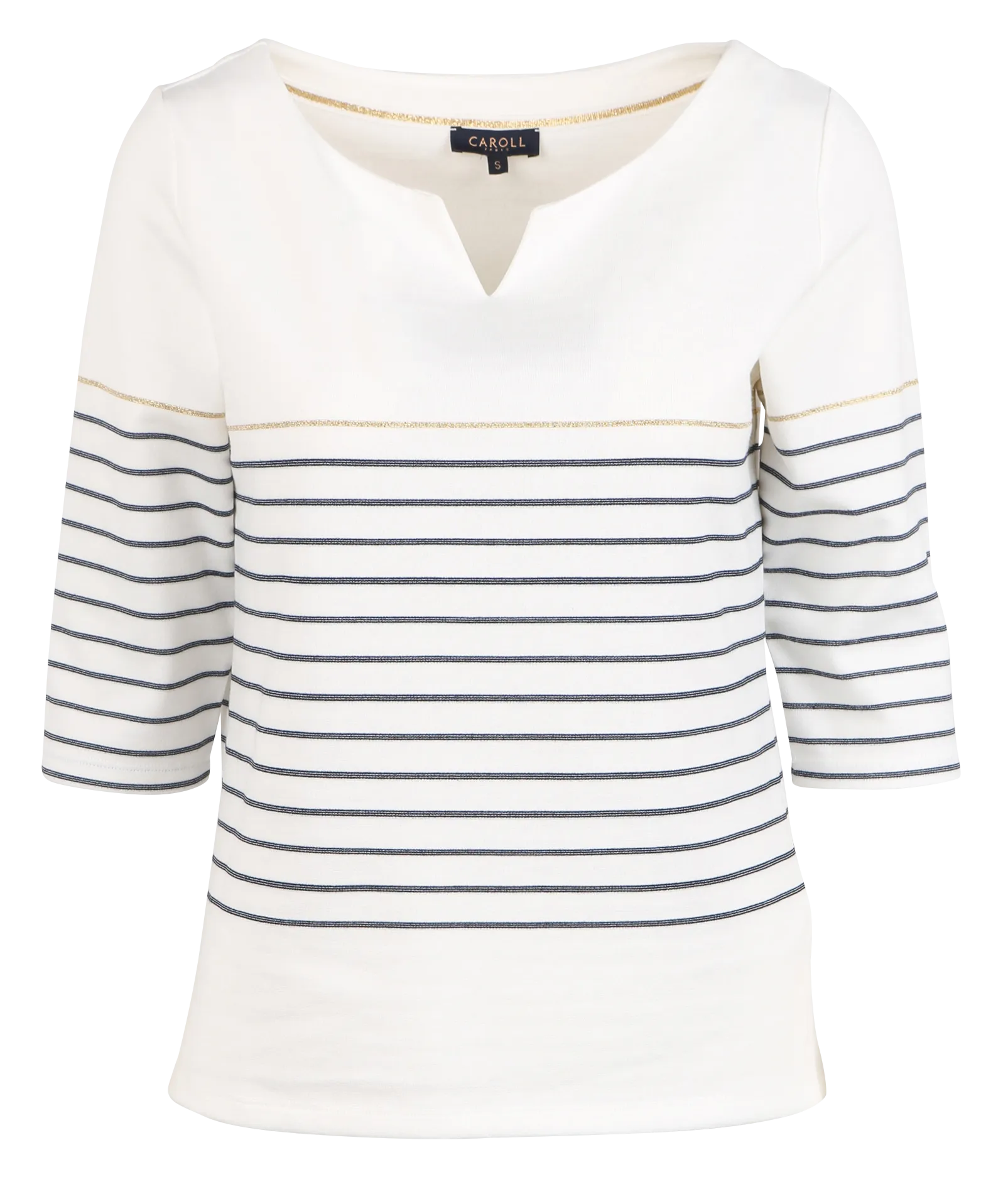 CAROLL TOLYMPIA  CAMISETA RECTA CON CUELLO TUNECINO EN BEIGE