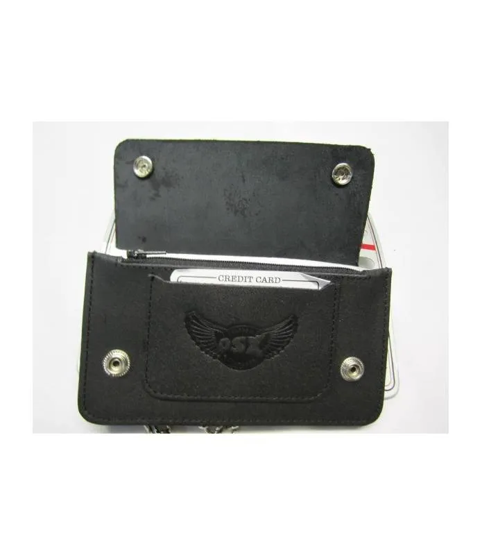CARTERA MOTO PIEL MEDIANA CON CADENA OSX AC27  MOTORISTA  BIKER  CUSTOM
