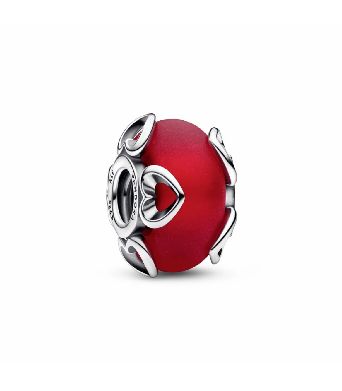 CHARM PANDORA DE CRISTAL DE MURANO ROJO HELADO Y CORAZONES  792497C01