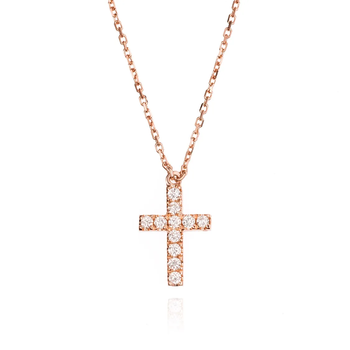 Colgante Oro Rosa 18kts Cruz cuajada de Diamantes talla brillante