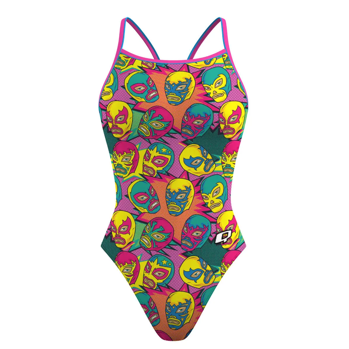 COMIC WRESTLING MASKS  SKINNY STRAP SWIMSUIT