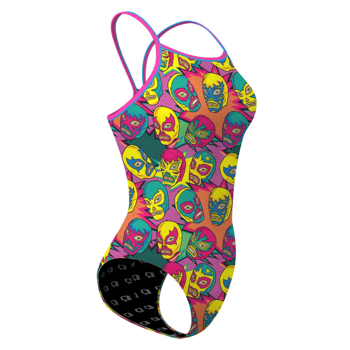 COMIC WRESTLING MASKS  SKINNY STRAP SWIMSUIT