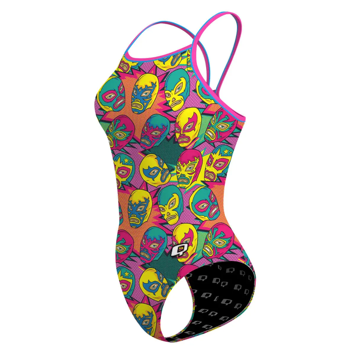 COMIC WRESTLING MASKS  SKINNY STRAP SWIMSUIT