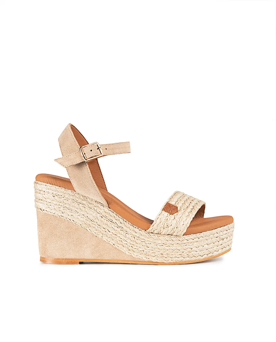 Cuña Alta Yute Bandon Salem Beige con hebilla