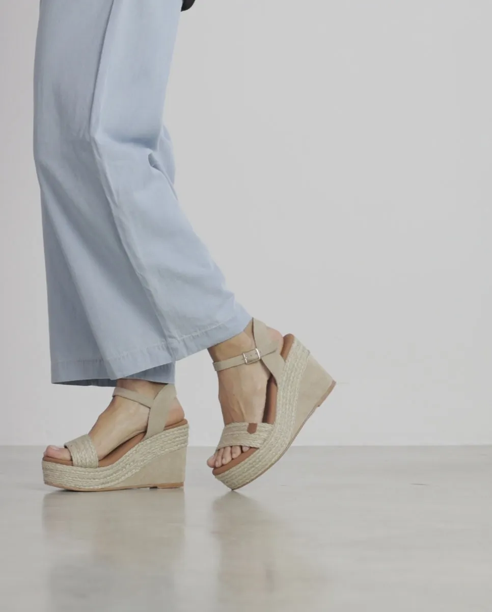 Cuña Alta Yute Bandon Salem Beige con hebilla