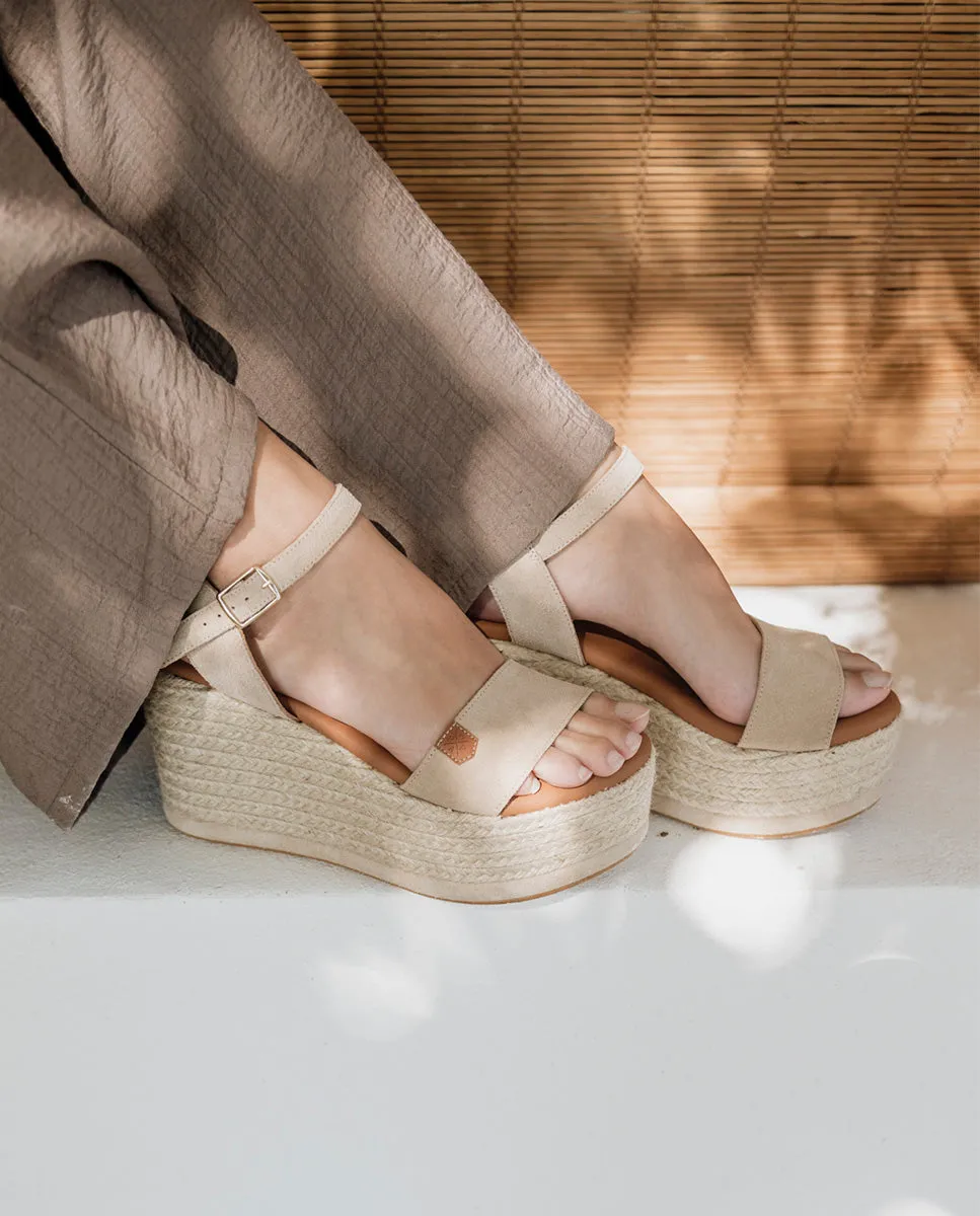 Cuña Alta Yute Tofari Serraje Beige con hebilla