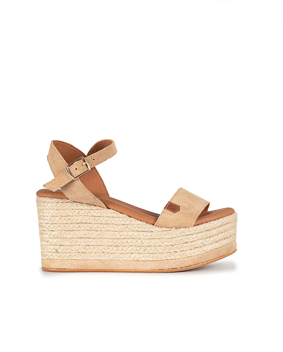 Cuña Alta Yute Tofari Serraje Beige con hebilla
