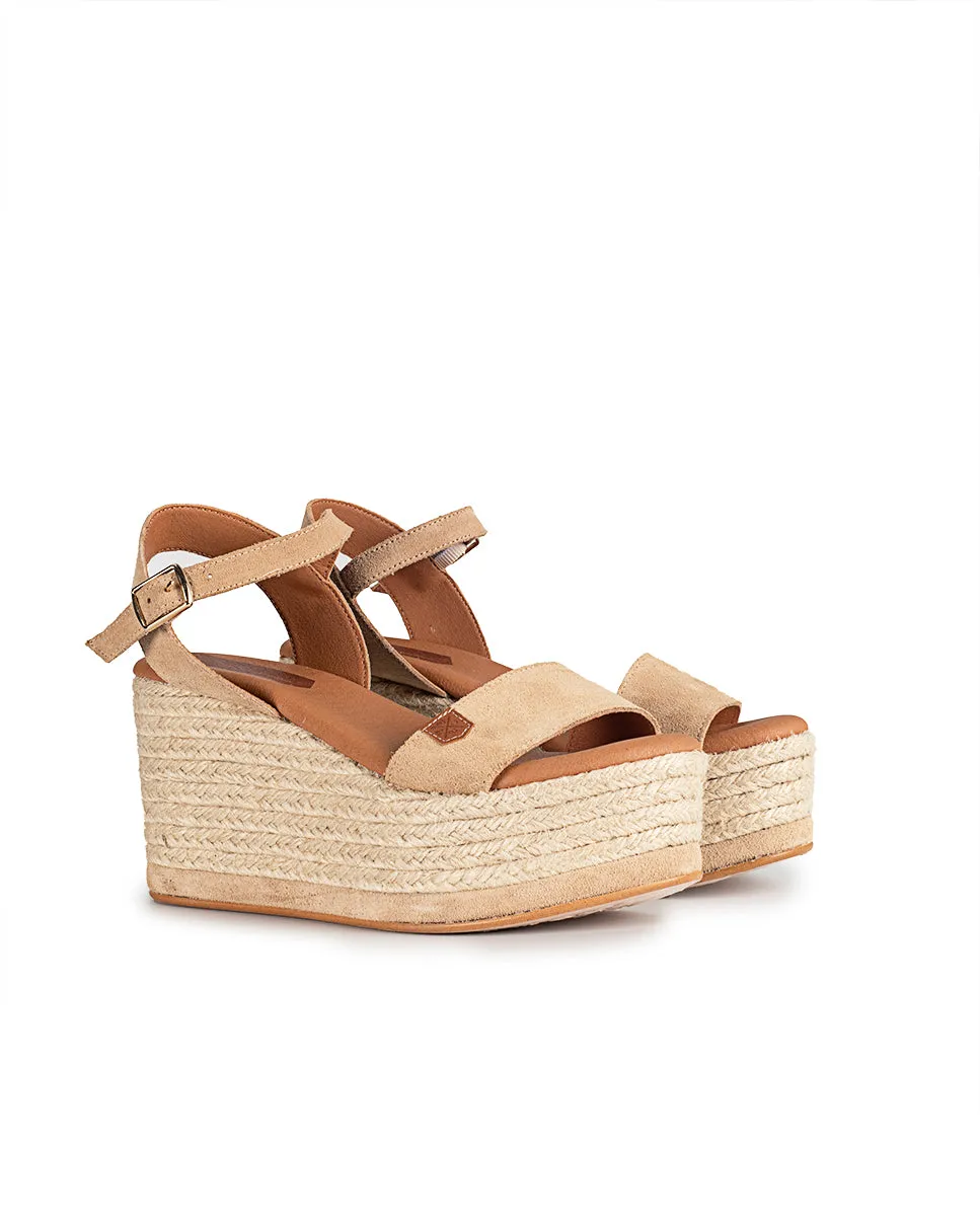 Cuña Alta Yute Tofari Serraje Beige con hebilla