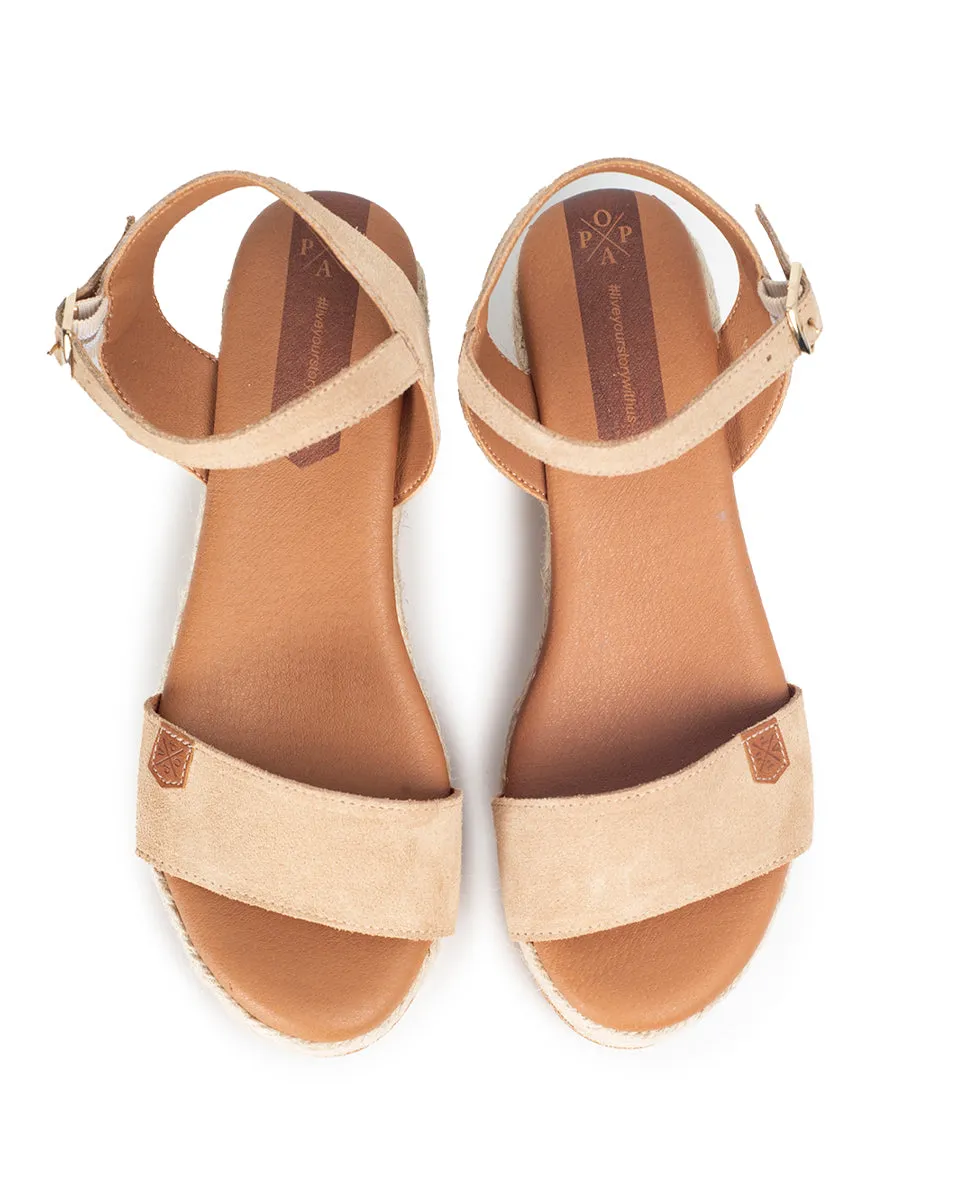 Cuña Alta Yute Tofari Serraje Beige con hebilla