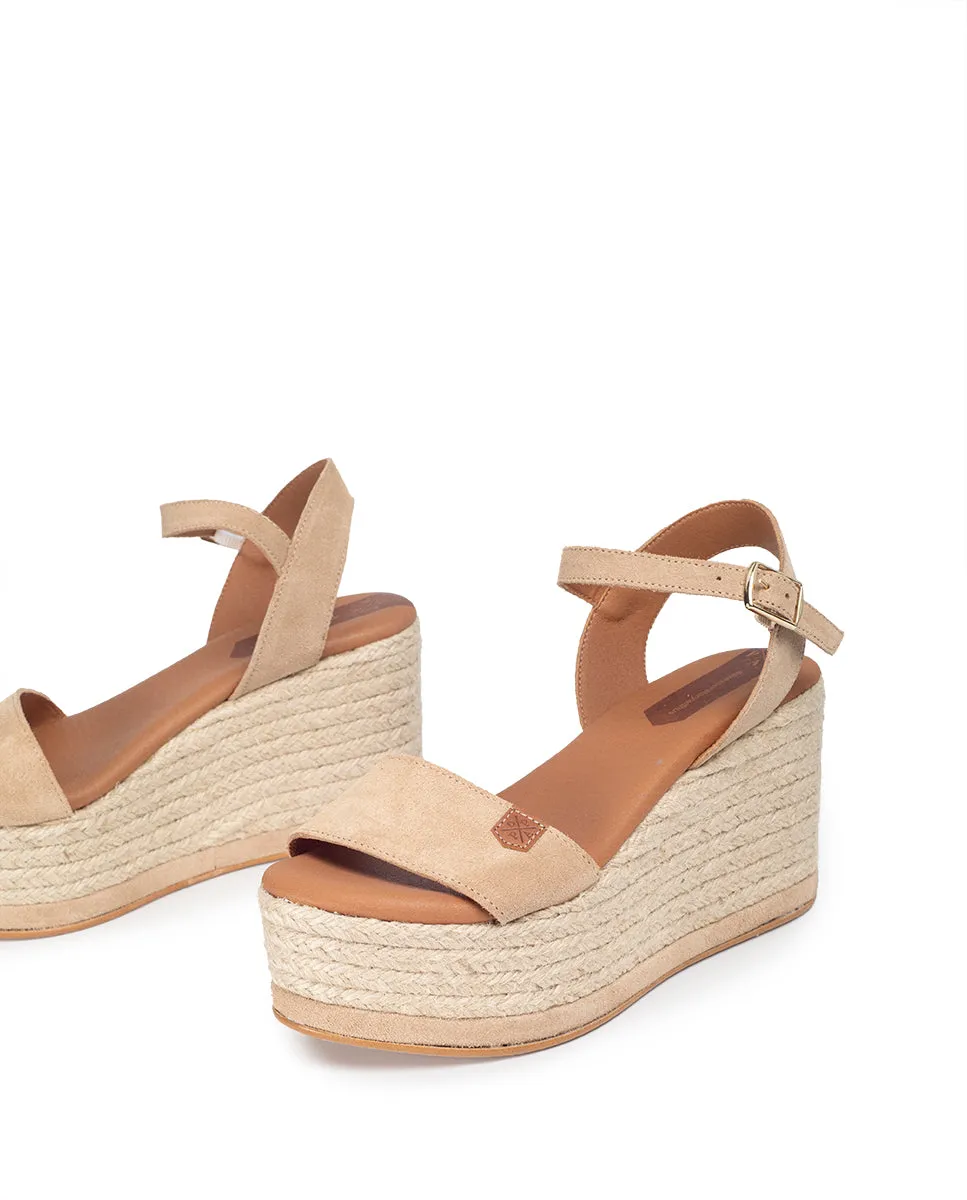 Cuña Alta Yute Tofari Serraje Beige con hebilla