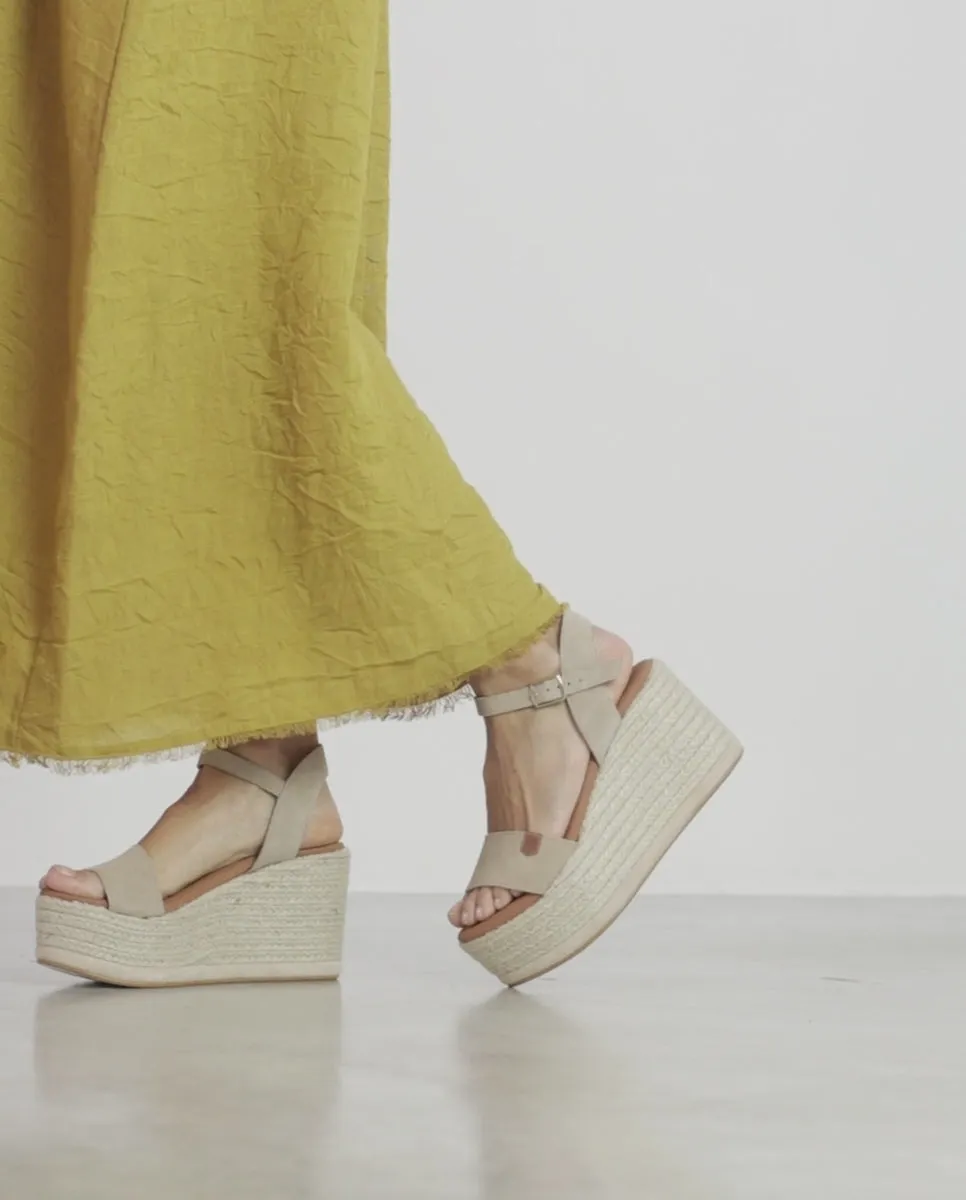 Cuña Alta Yute Tofari Serraje Beige con hebilla