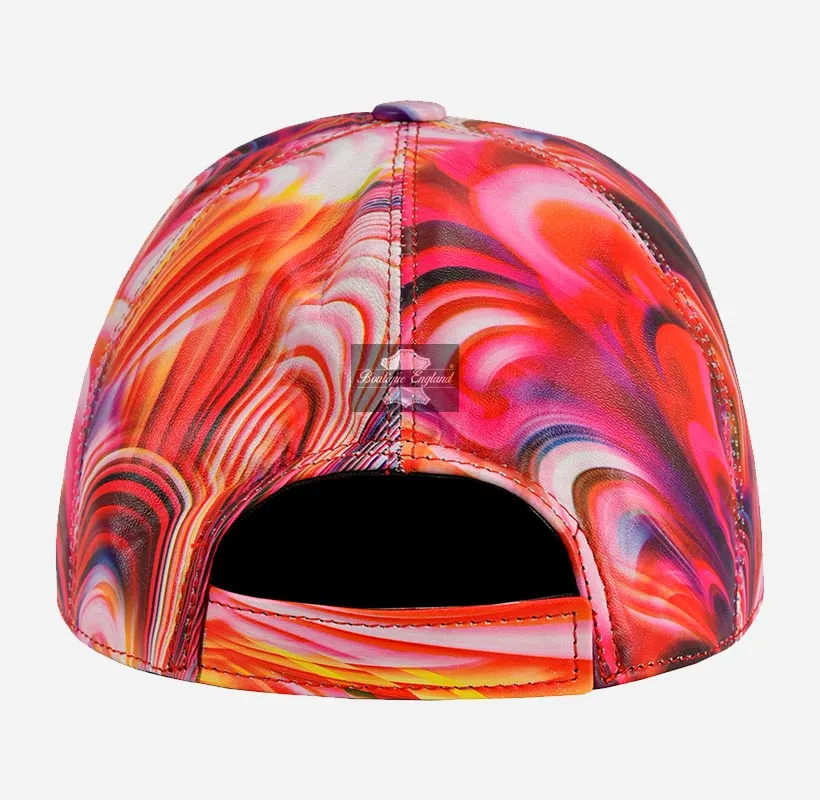 Floral Print Leather Baseball Cap for Men and Women