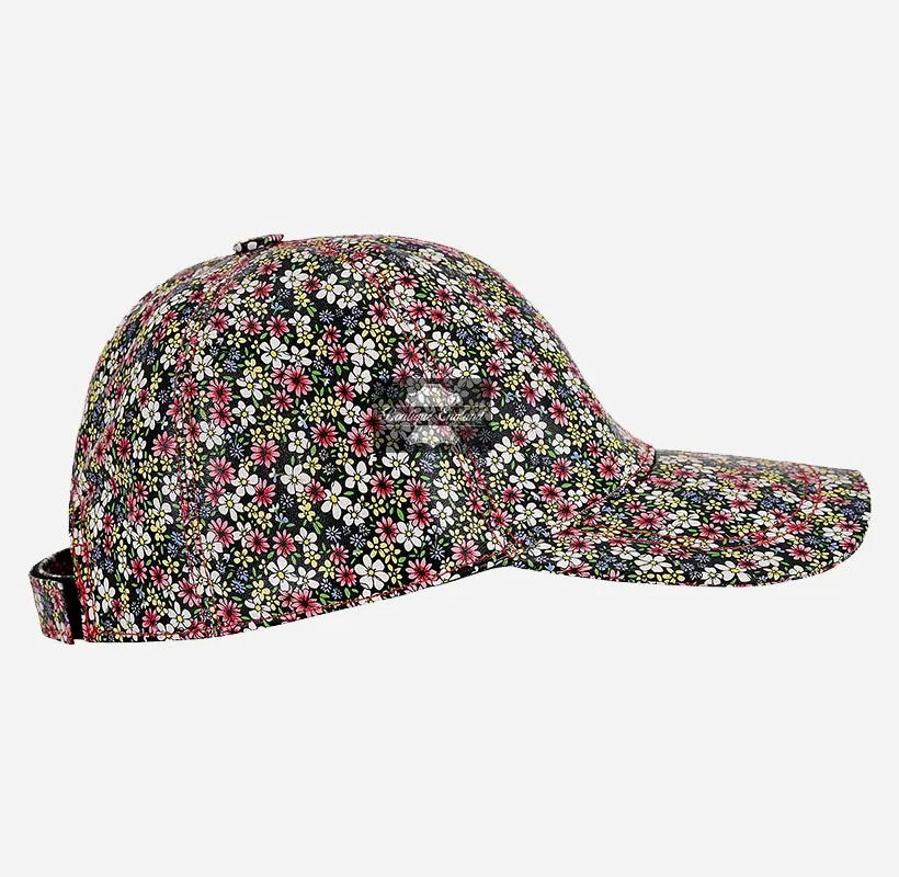 Floral Print Leather Baseball Cap for Men and Women