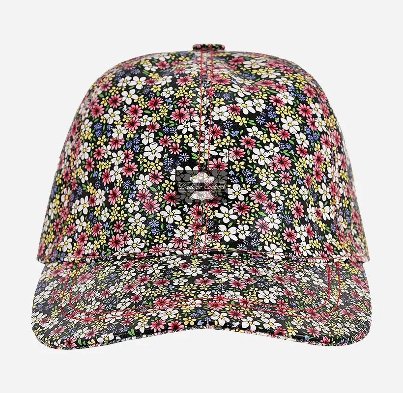 Floral Print Leather Baseball Cap for Men and Women