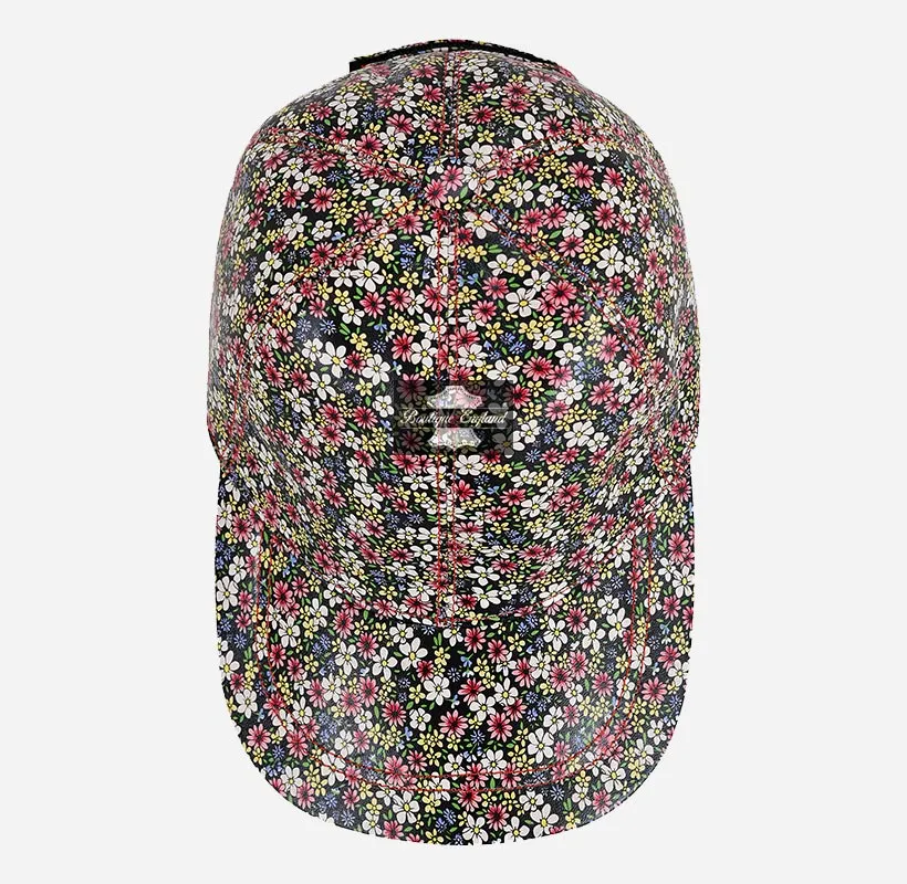 Floral Print Leather Baseball Cap for Men and Women