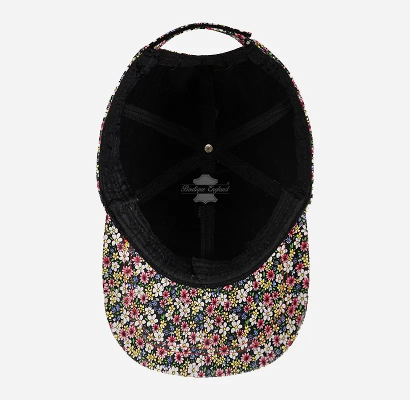Floral Print Leather Baseball Cap for Men and Women