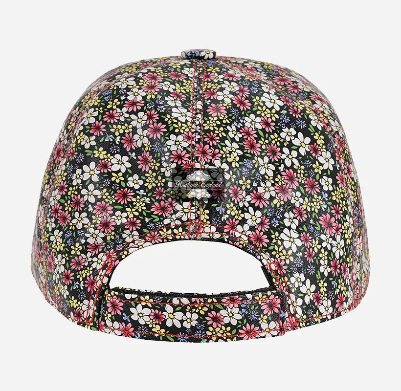 Floral Print Leather Baseball Cap for Men and Women