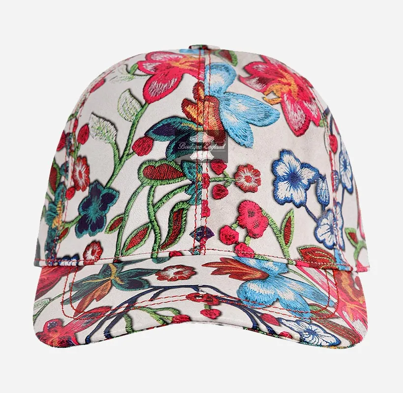 Floral Print Leather Baseball Cap for Men and Women