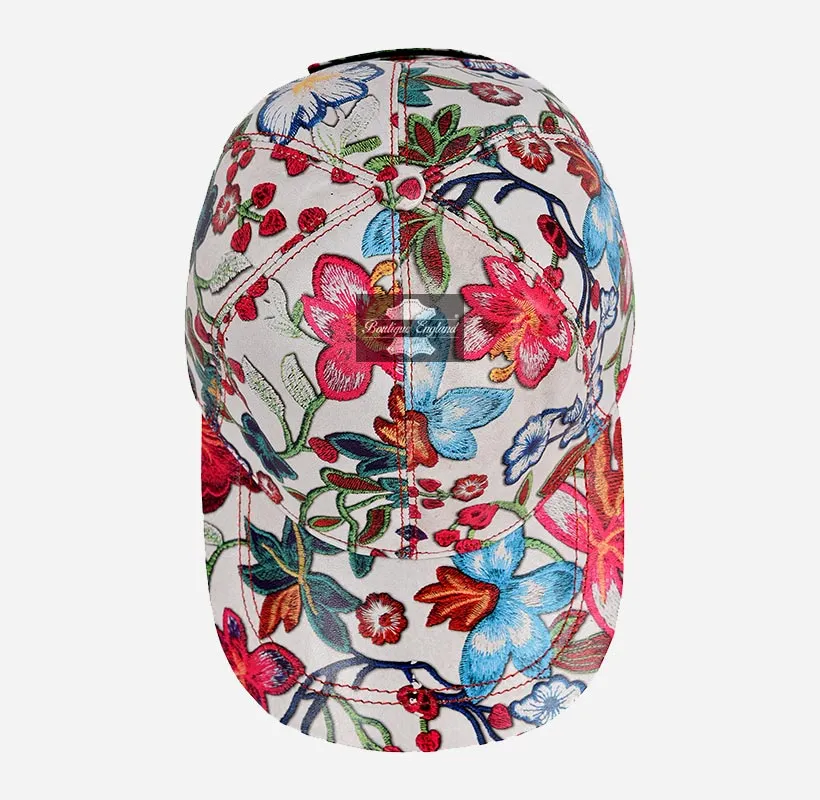 Floral Print Leather Baseball Cap for Men and Women