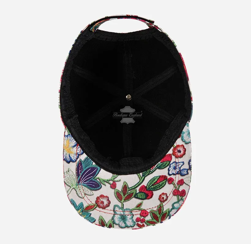 Floral Print Leather Baseball Cap for Men and Women