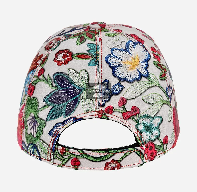 Floral Print Leather Baseball Cap for Men and Women