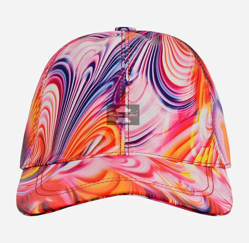 Floral Print Leather Baseball Cap for Men and Women