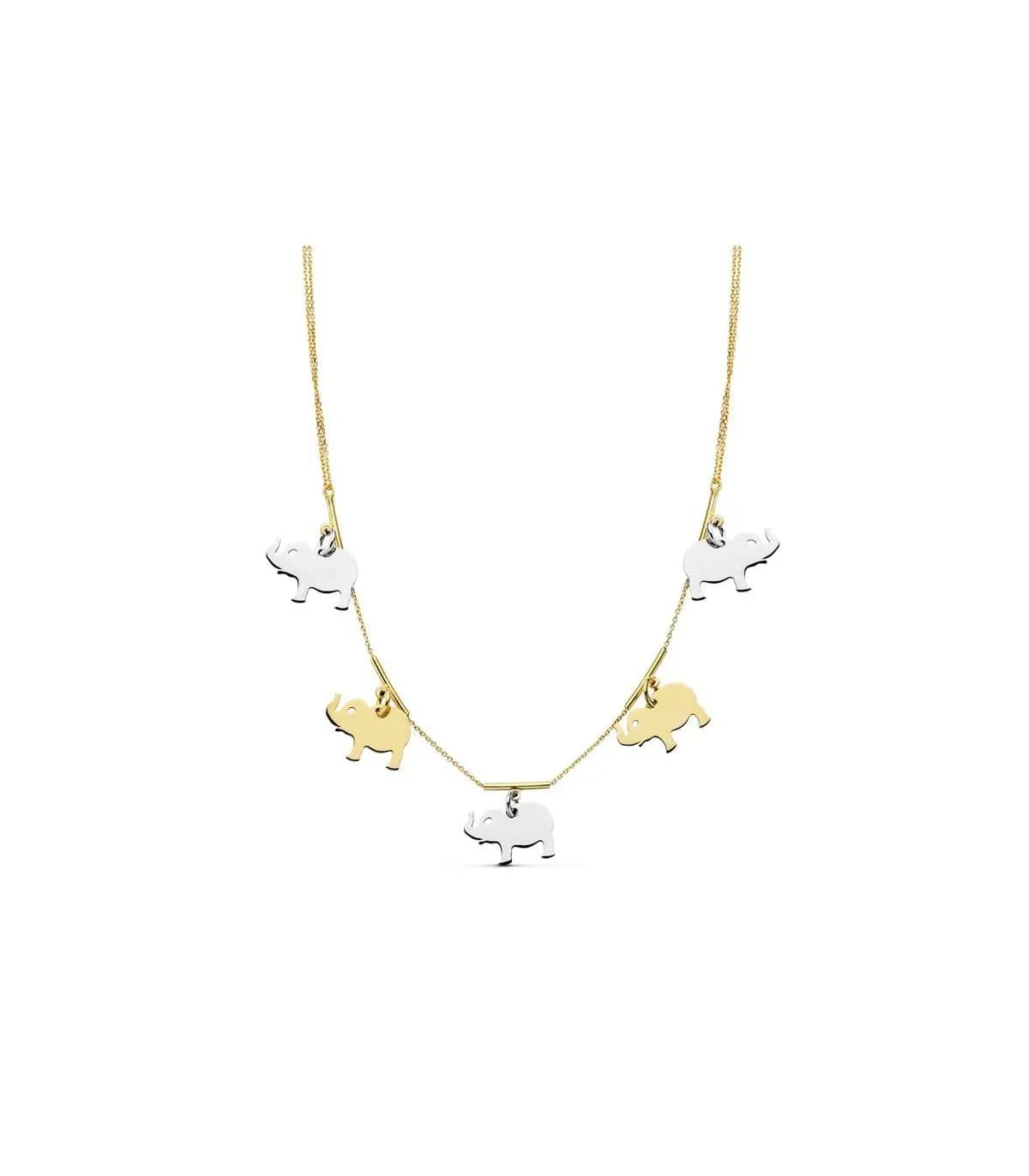 Gargantilla oro bicolor 18ktes Charms Elefantes