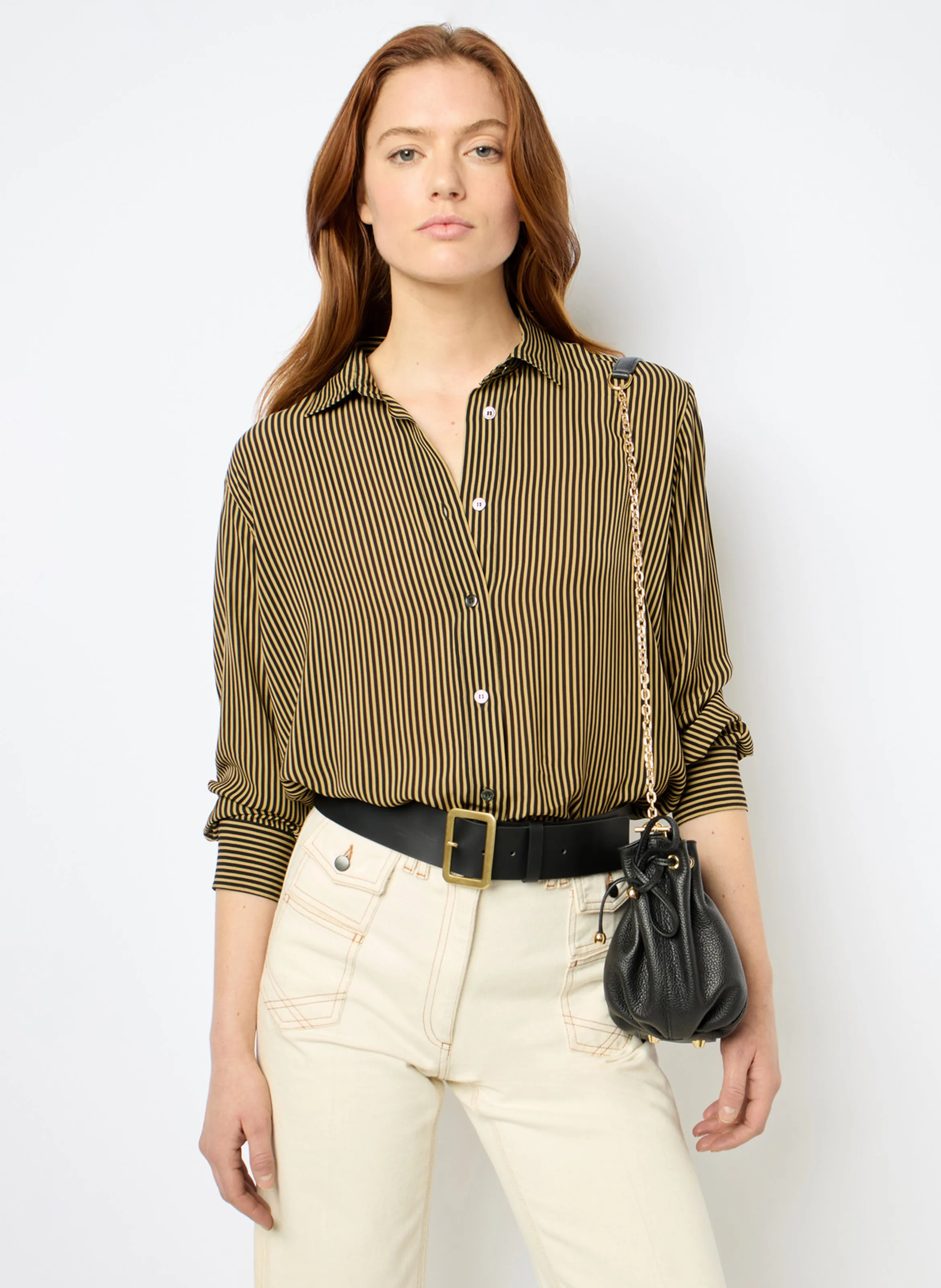 GERARD DAREL CLYDE  CHEMISE DROITE à RAYURES CONTRASTéES EN BEIGE