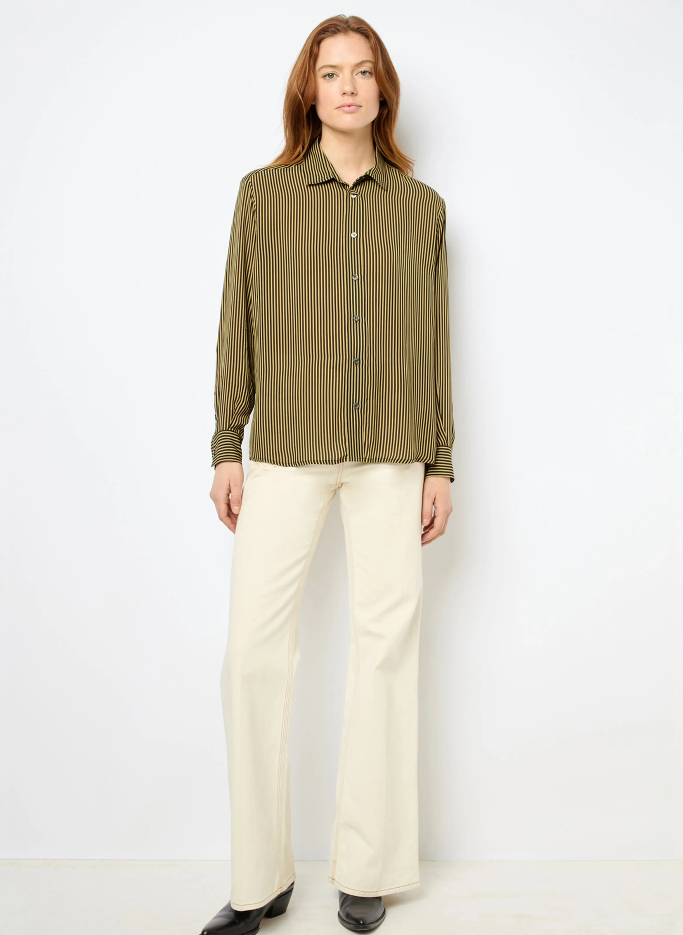 GERARD DAREL CLYDE  CHEMISE DROITE à RAYURES CONTRASTéES EN BEIGE