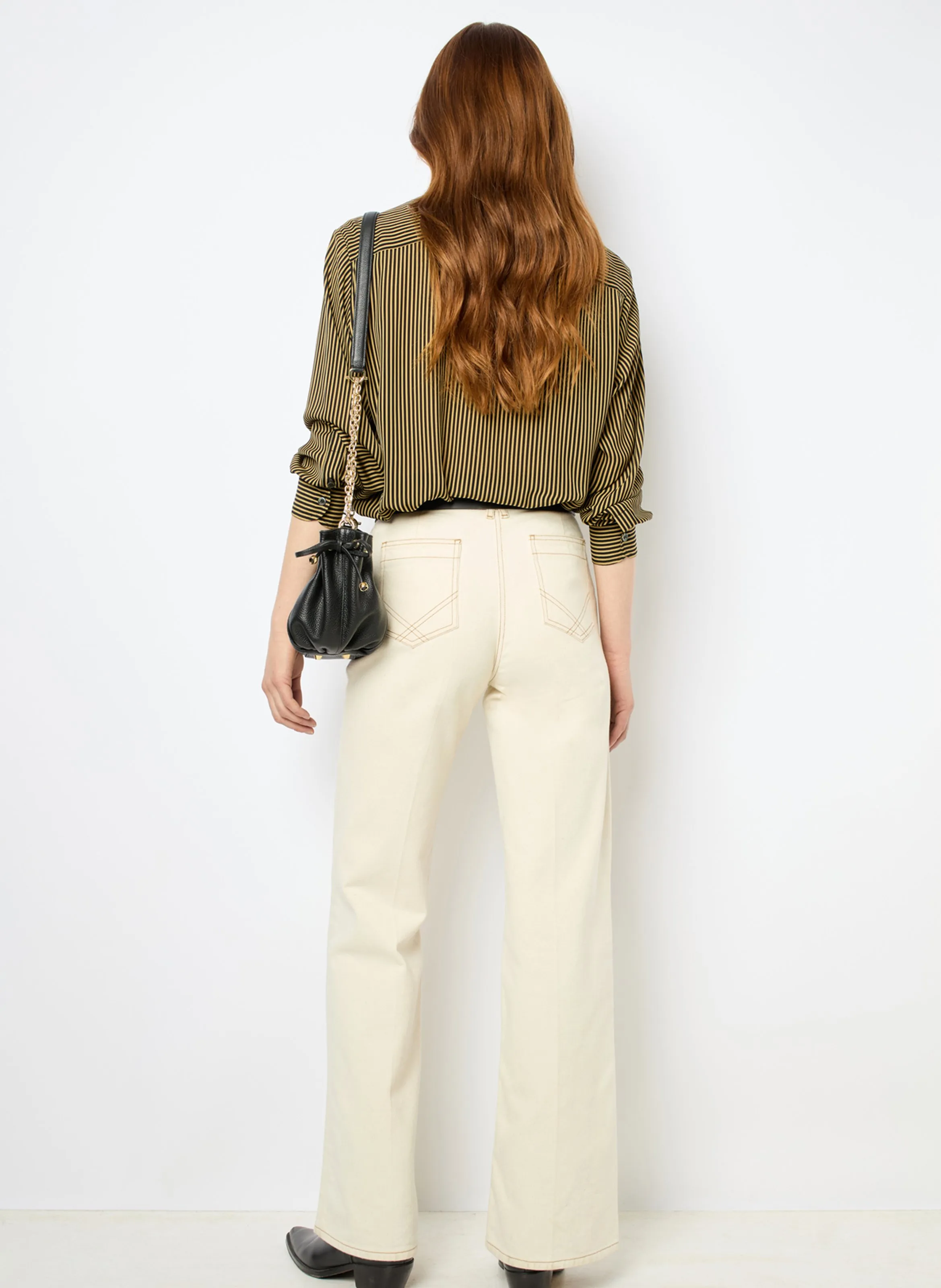 GERARD DAREL CLYDE  CHEMISE DROITE à RAYURES CONTRASTéES EN BEIGE