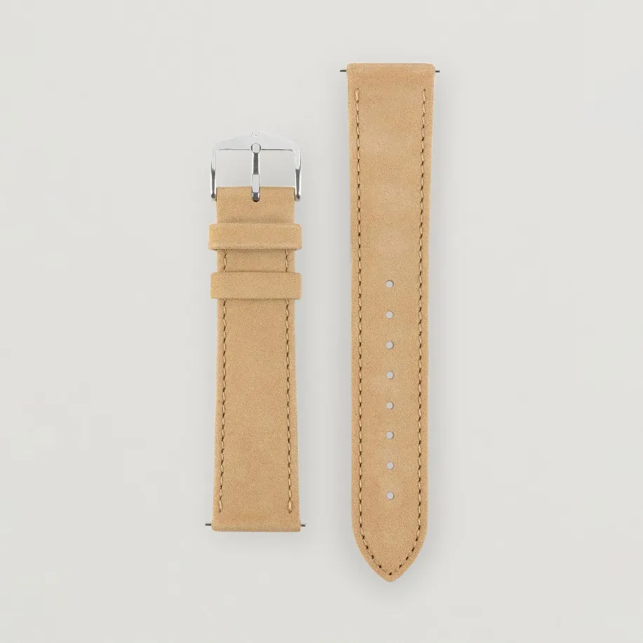 HIRSCH Osiris Calf Leather Nubuck Effect Watch Strap Beige