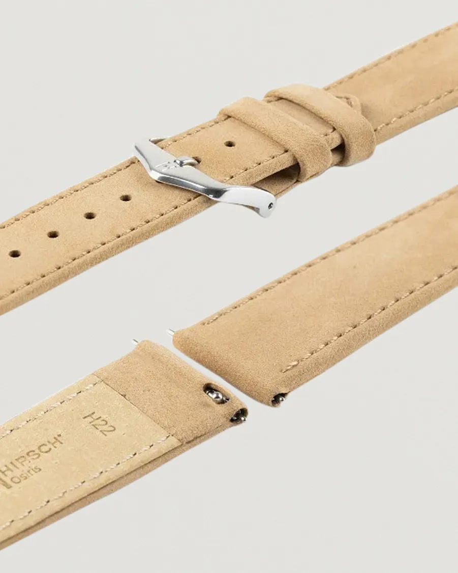 HIRSCH Osiris Calf Leather Nubuck Effect Watch Strap Beige