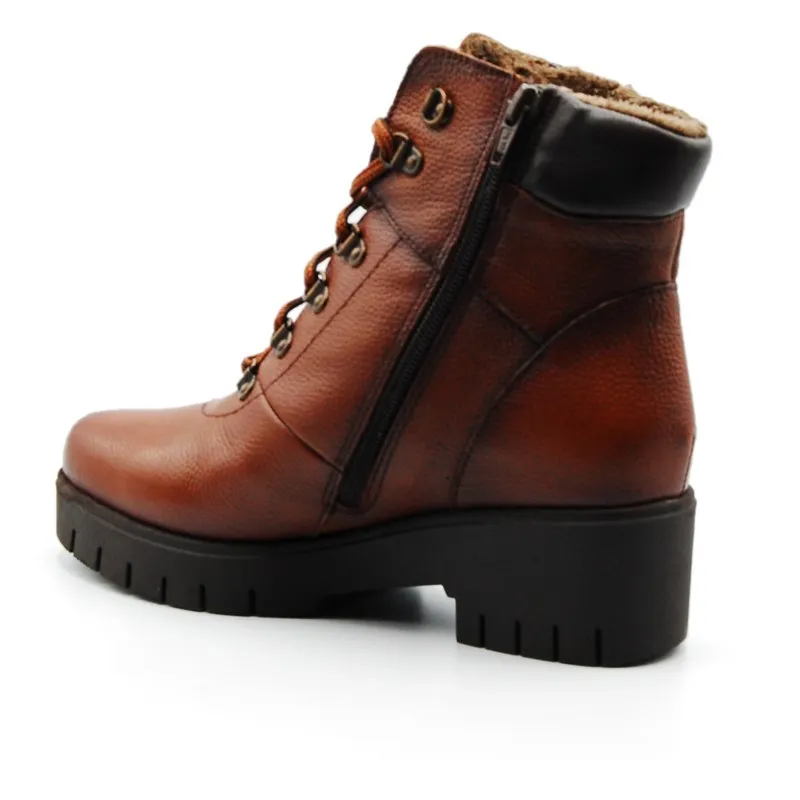 KAOLA 9532 Cuero Botín cordones y cremallera mujer