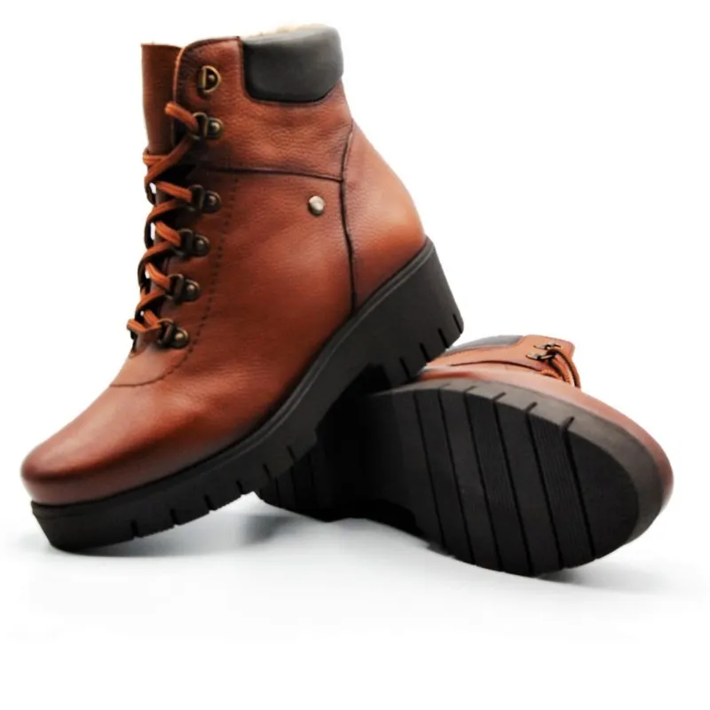KAOLA 9532 Cuero Botín cordones y cremallera mujer