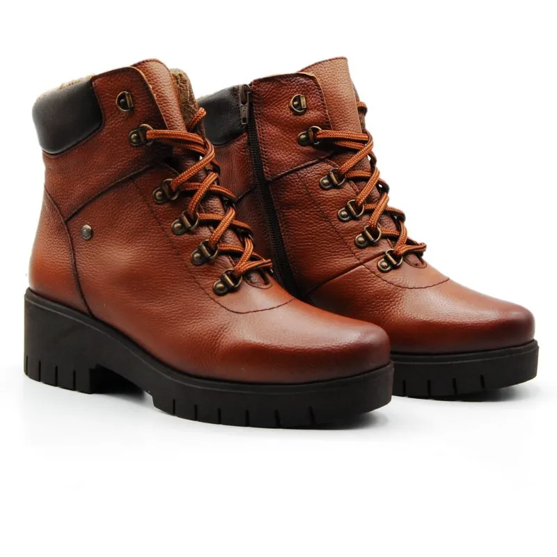 KAOLA 9532 Cuero Botín cordones y cremallera mujer