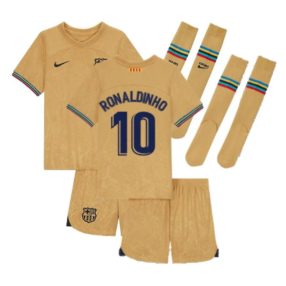 KIT BARCELONA LITTLE BOYS AWAY 20222023 (RONALDINHO 10)