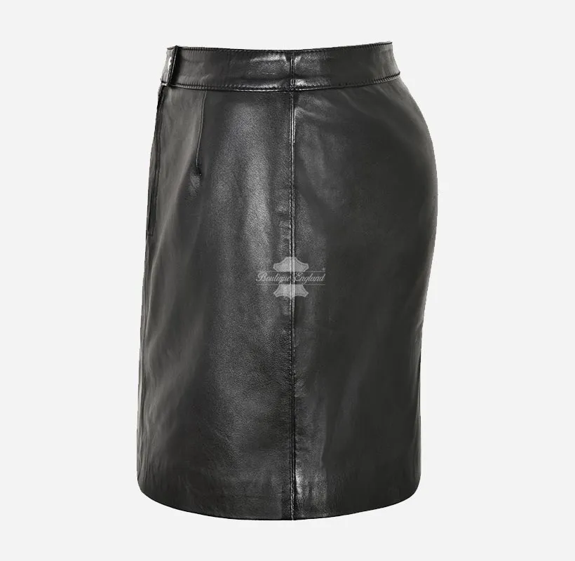 Ladies Black Leather Skirt Women Formal Party Pencil Utility Skirt