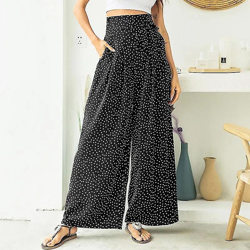 Ladies Casual Ruched Trousers Women Dailywear Comfy Polka Dot Pants Lounge