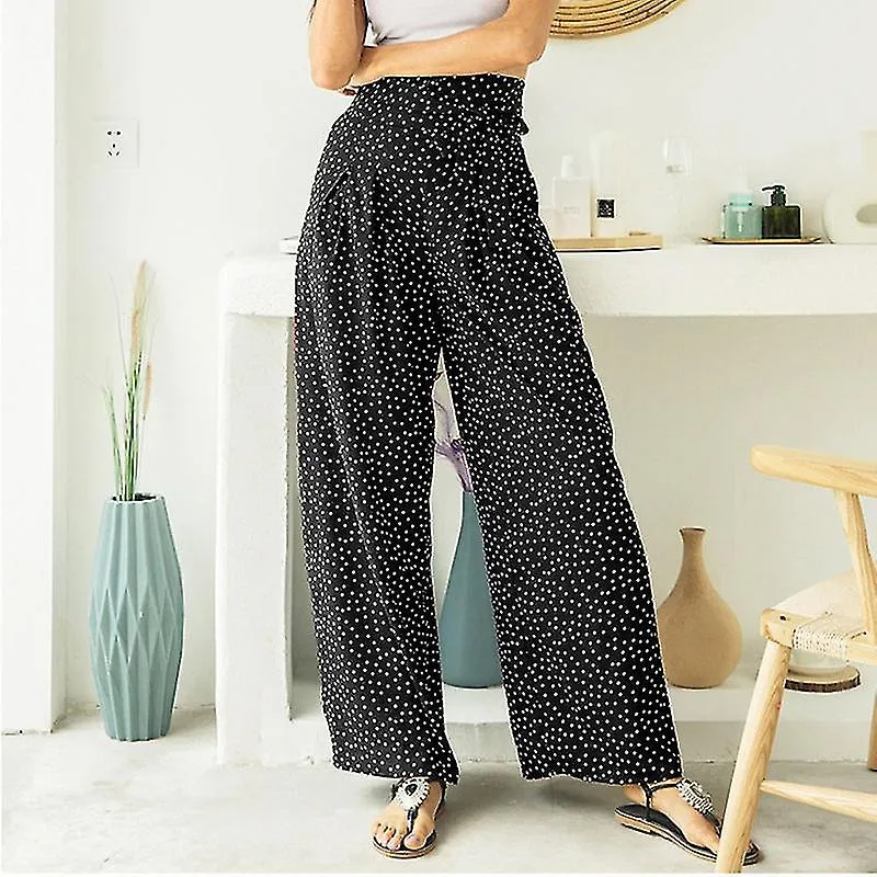 Ladies Casual Ruched Trousers Women Dailywear Comfy Polka Dot Pants Lounge