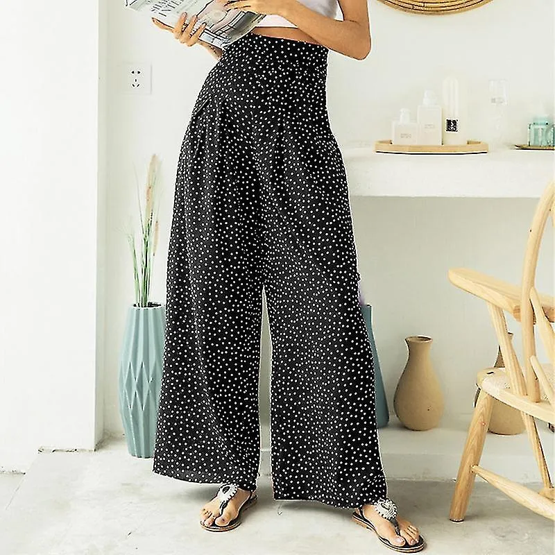 Ladies Casual Ruched Trousers Women Dailywear Comfy Polka Dot Pants Lounge