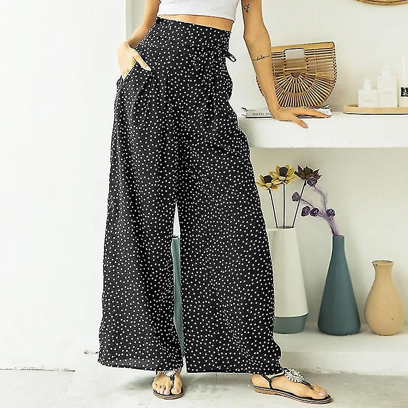 Ladies Casual Ruched Trousers Women Dailywear Comfy Polka Dot Pants Lounge