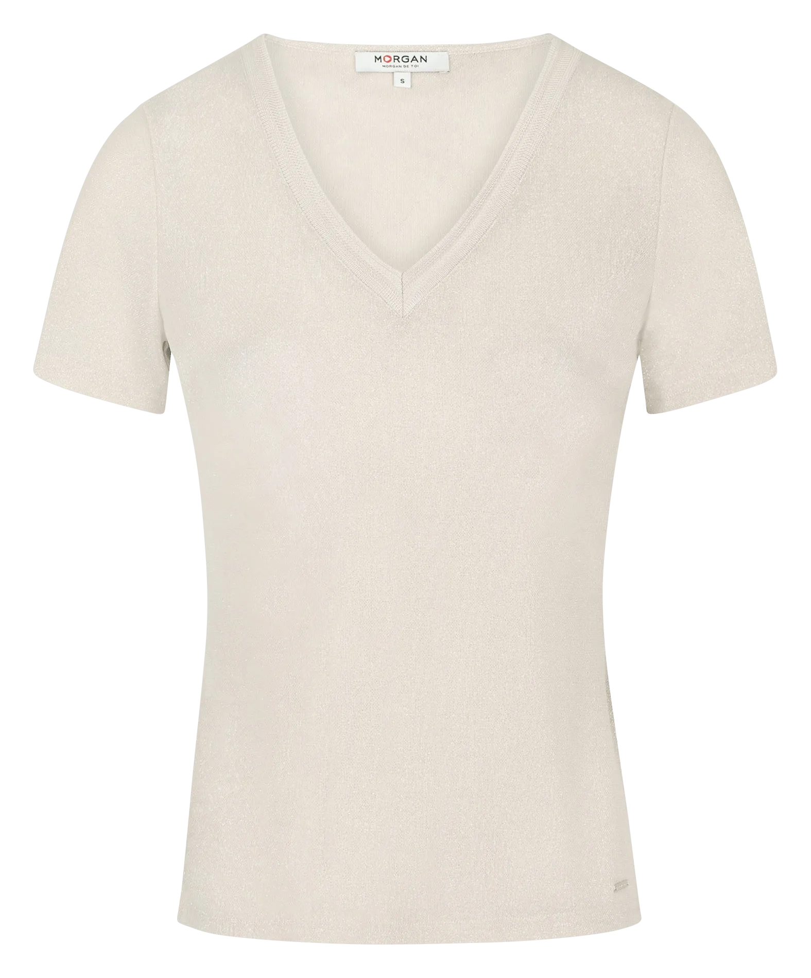 MORGAN DIWI  CAMISETA METALIZADA CON CUELLO DE PICO EN BEIGE