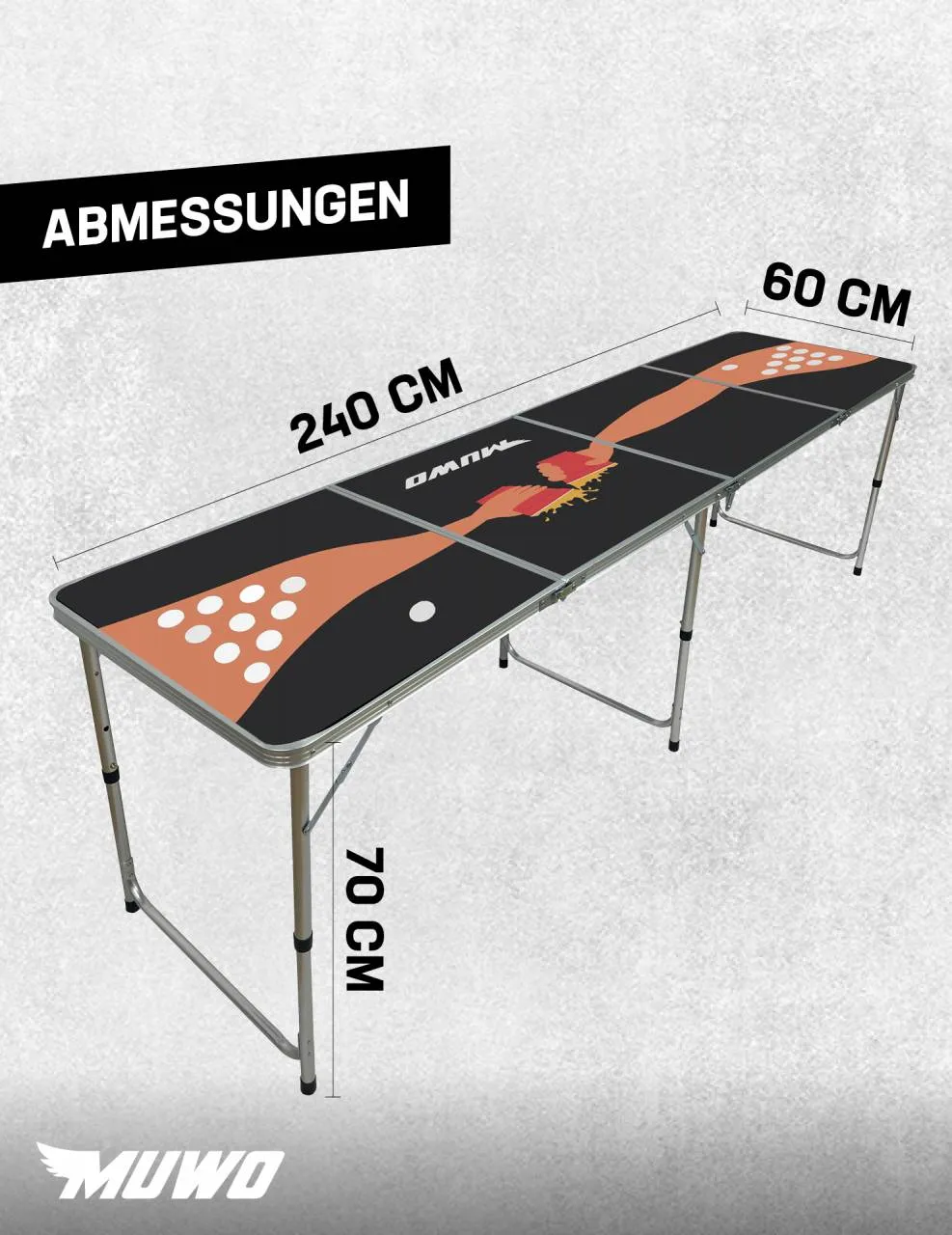 MUWO "Teamplayer" Mesa de beer pong Conjunto con 22 vasos