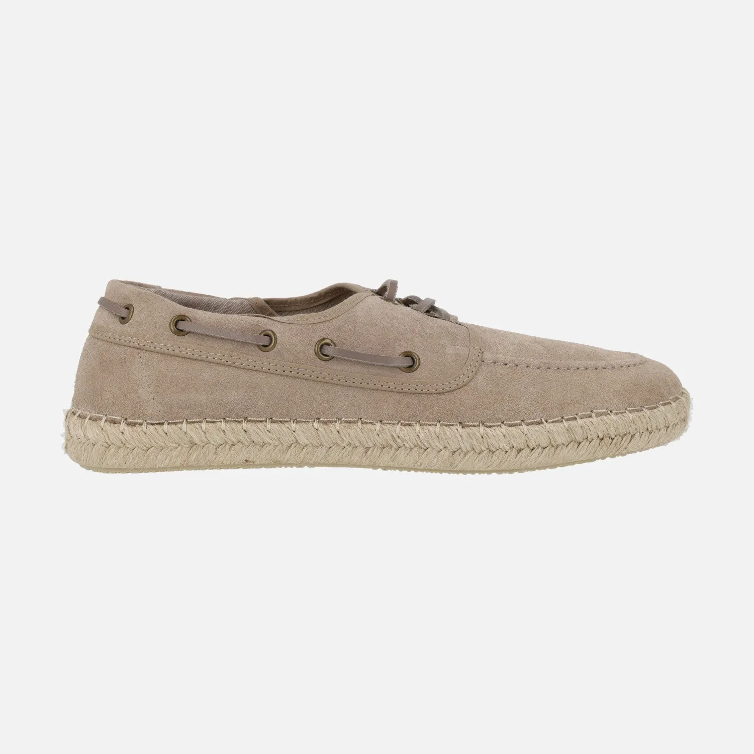 Naúticos para hombre en serraje taupe con piso de yute