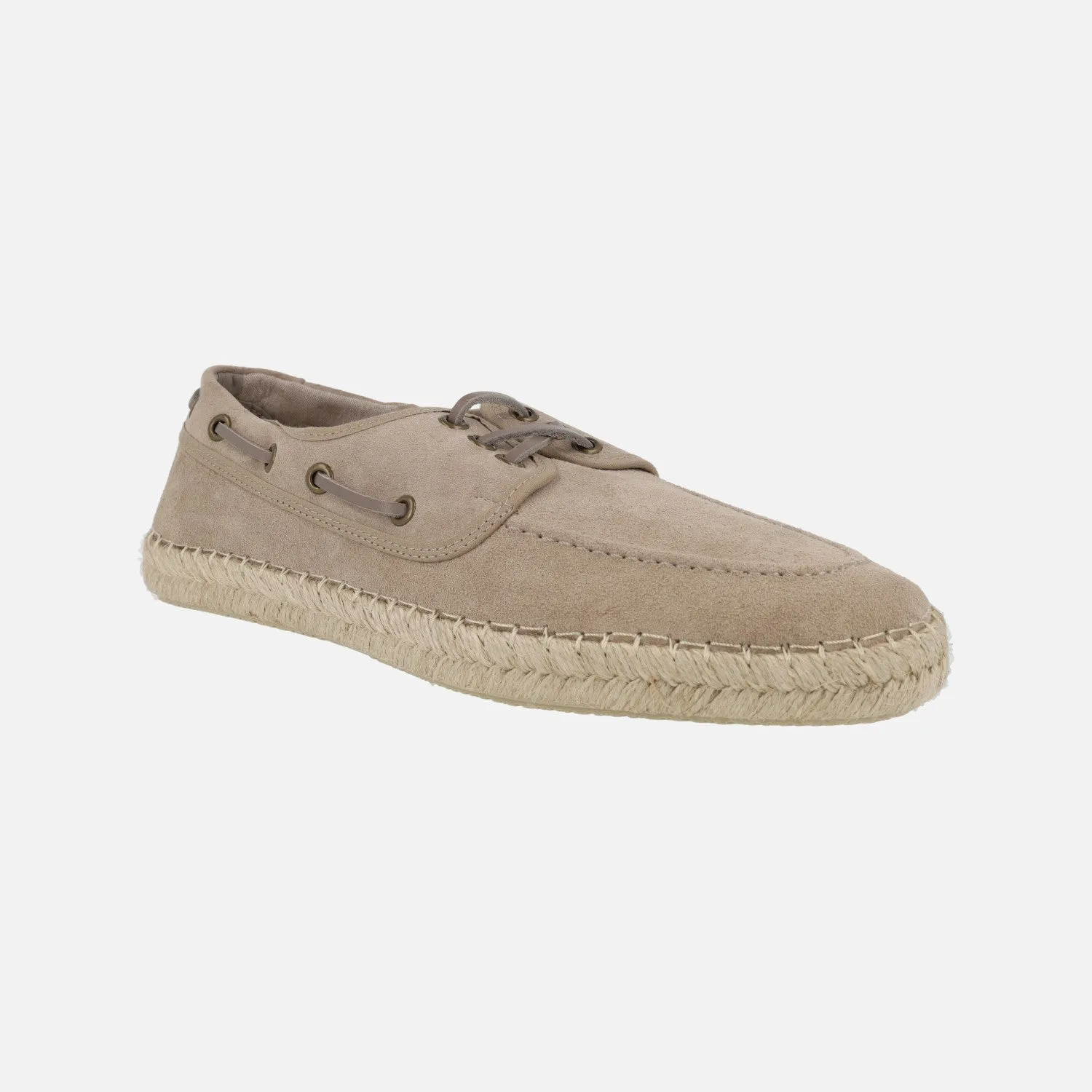 Naúticos para hombre en serraje taupe con piso de yute
